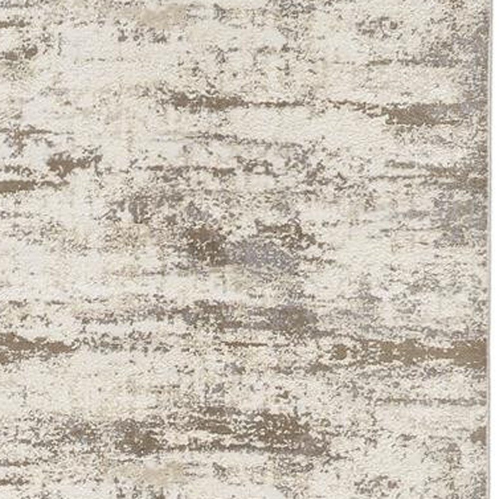 8′ Brown and Ivory Abstract Distressed Runner Rug II