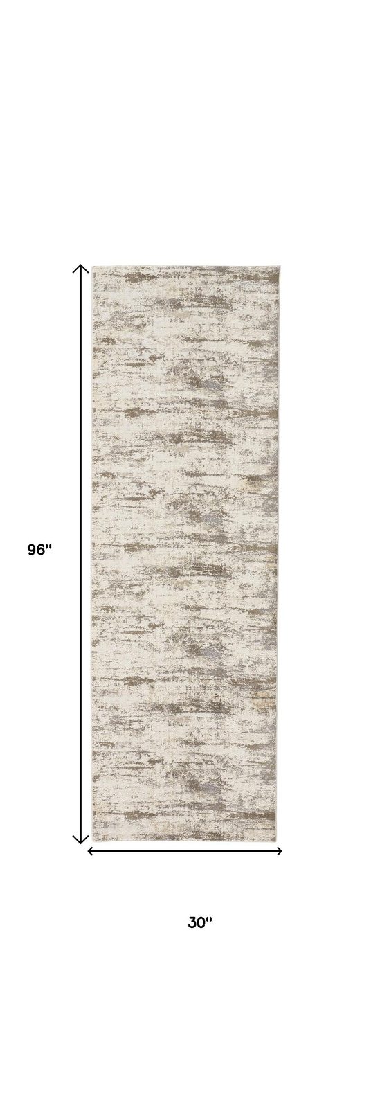 8′ Brown and Ivory Abstract Distressed Runner Rug II