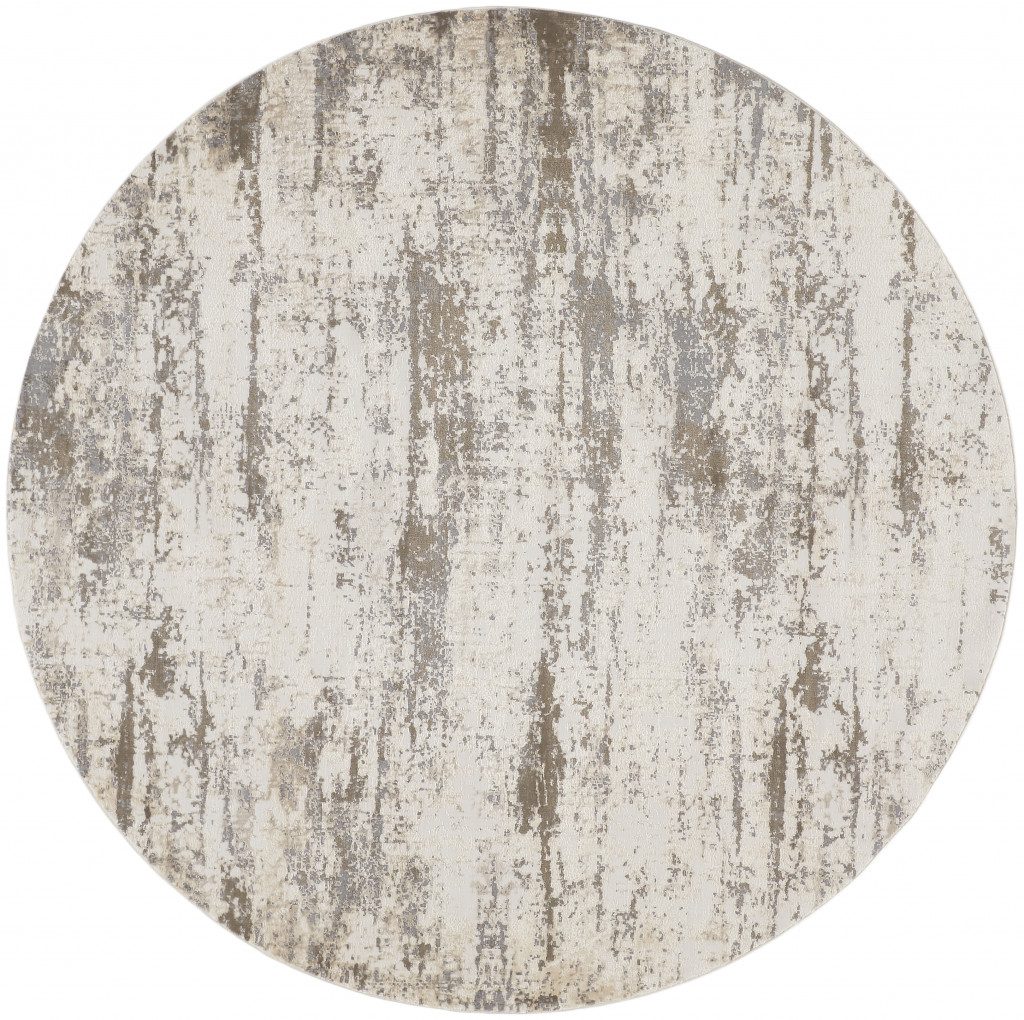 8′ Brown and Ivory Abstract Non Skid Round Rug