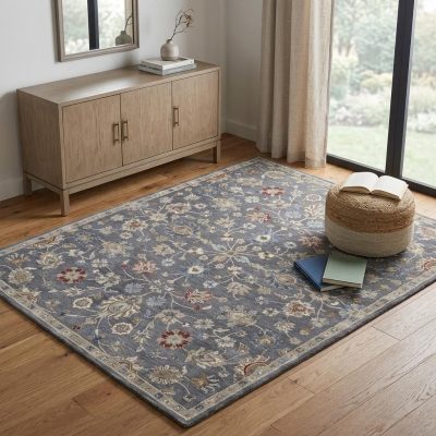 4′ X 6′ Gray, Ivory, Red Floral Wool Area Rug