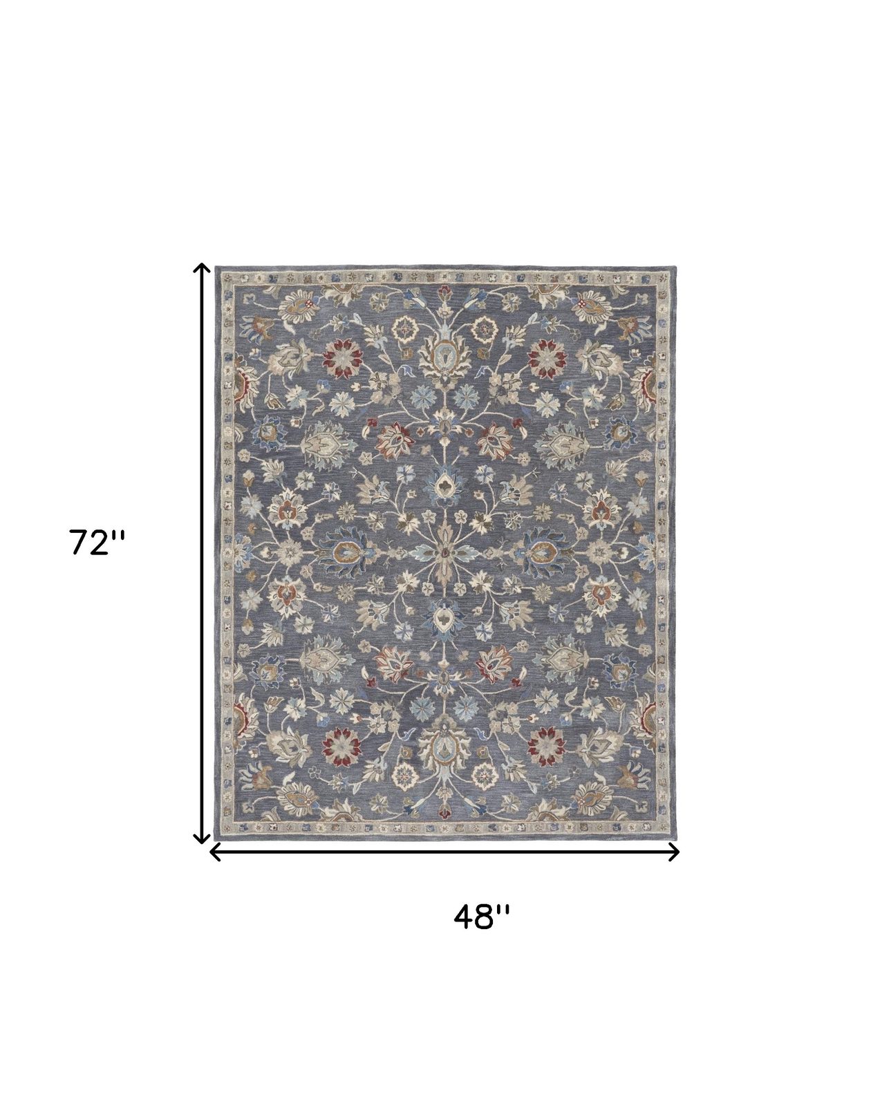 4′ X 6′ Gray, Ivory, Red Floral Wool Area Rug