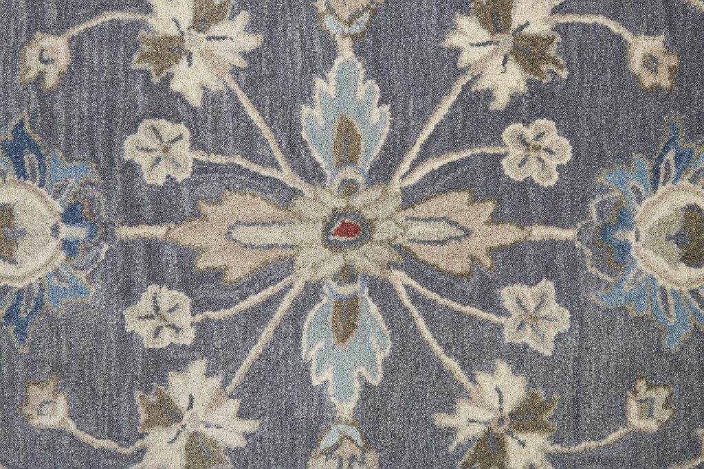 5′ X 8′ Gray Ivory Wool Floral Shag Area Rug