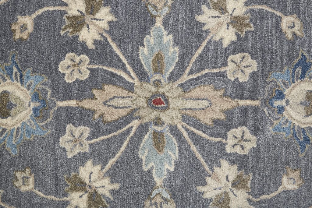 9′ X 12′ Gray and Ivory Wool Floral Area Rug