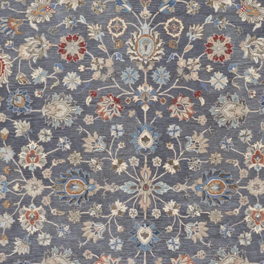9′ X 12′ Gray and Ivory Wool Floral Area Rug