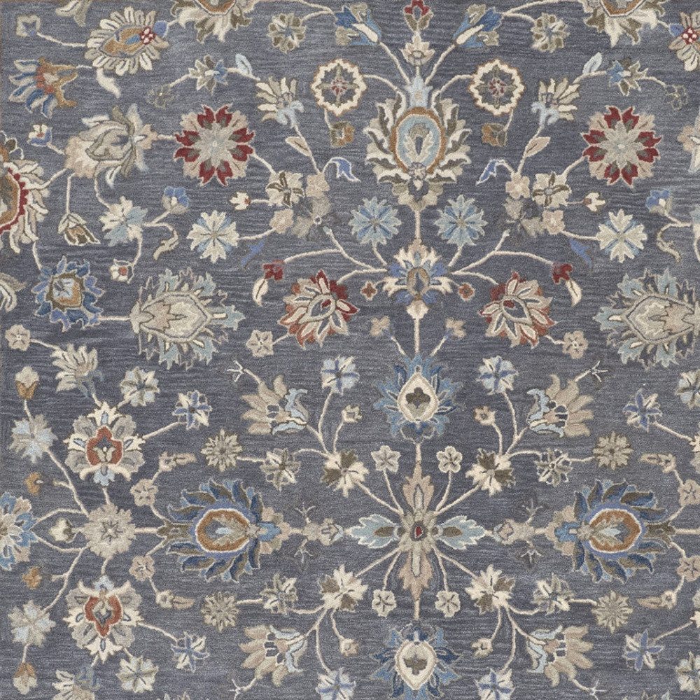10′ X 14′ Gray Ivory Red Wool Floral Area Rug