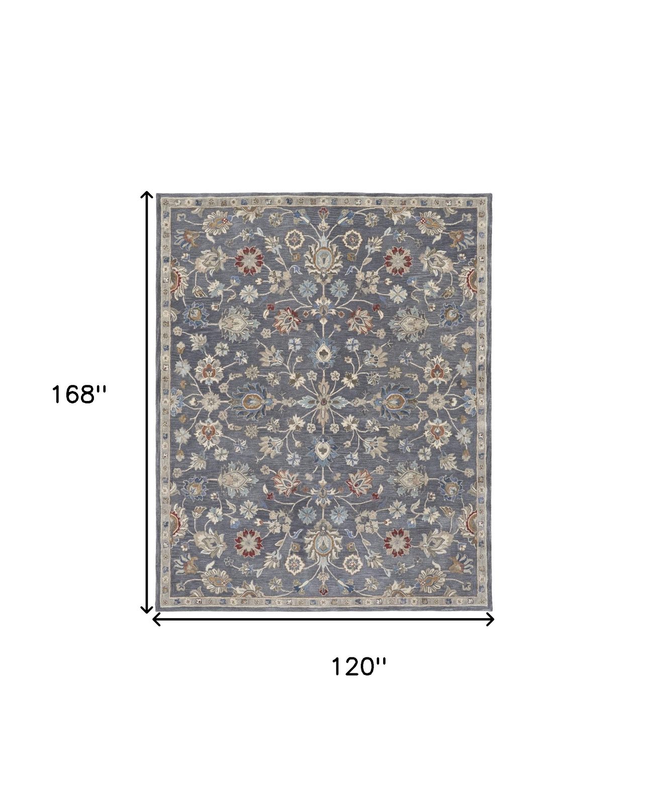 10′ X 14′ Gray Ivory Red Wool Floral Area Rug