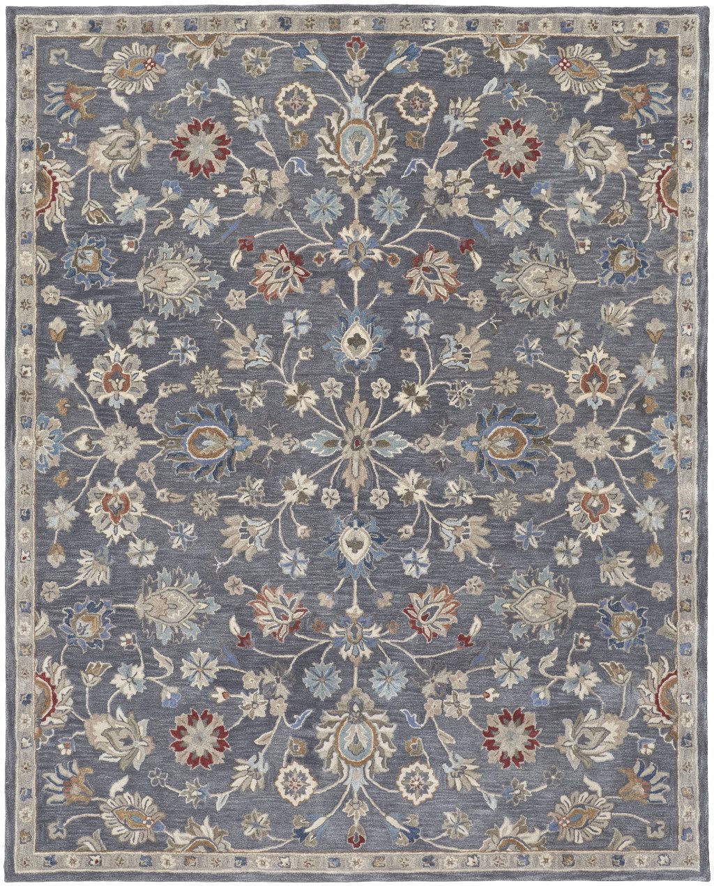 2′ X 3′ Gray Ivory Red Wool Floral Area Rug