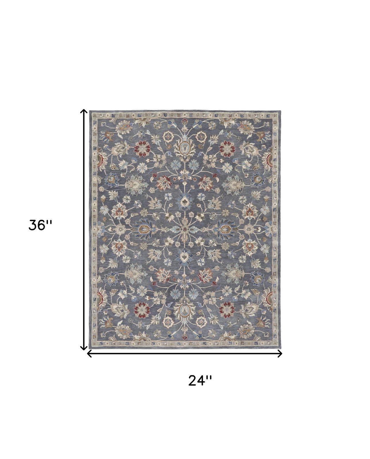 2′ X 3′ Gray Ivory Red Wool Floral Area Rug