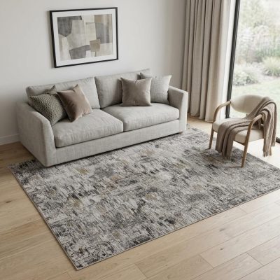 5′ X 8′ Gray Ivory Brown Abstract Distressed Area Rug