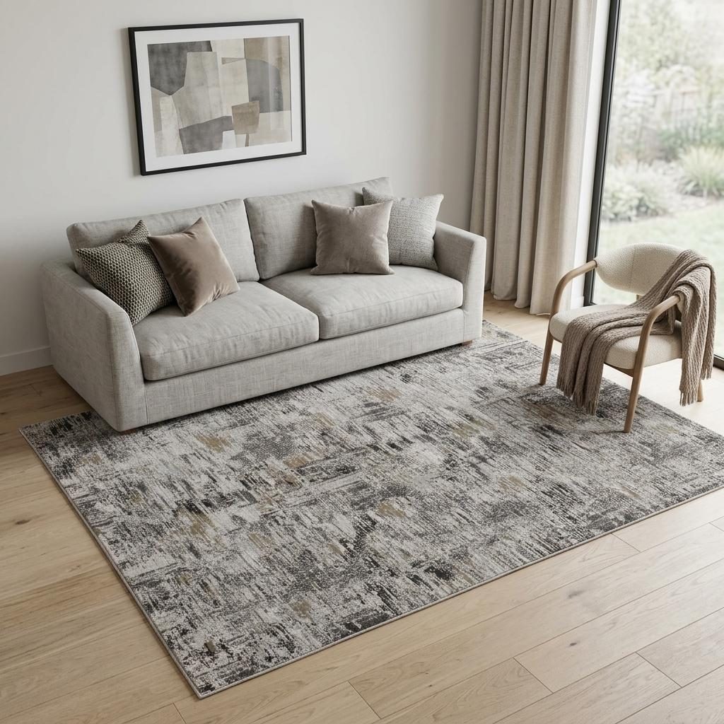5′ X 8′ Gray Ivory Brown Abstract Distressed Area Rug