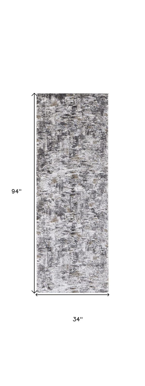 8′ Gray Ivory And Brown Abstract Distressed Runner Rug