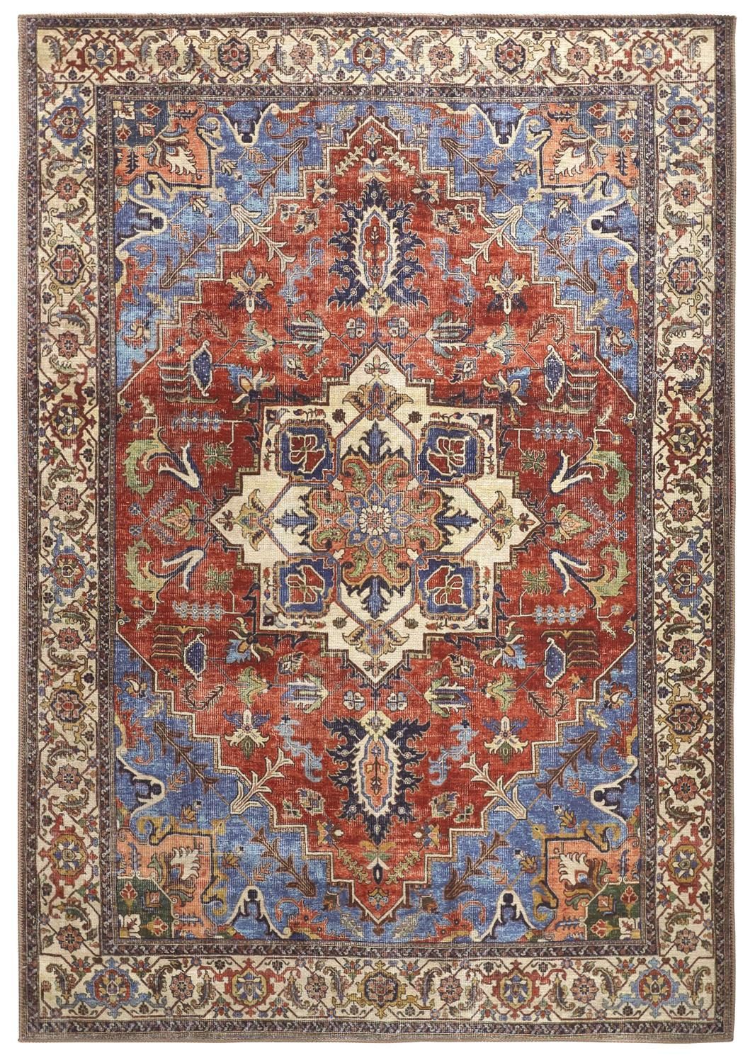 5′ X 8′ Blue And Orange Floral Medallion Area Rug
