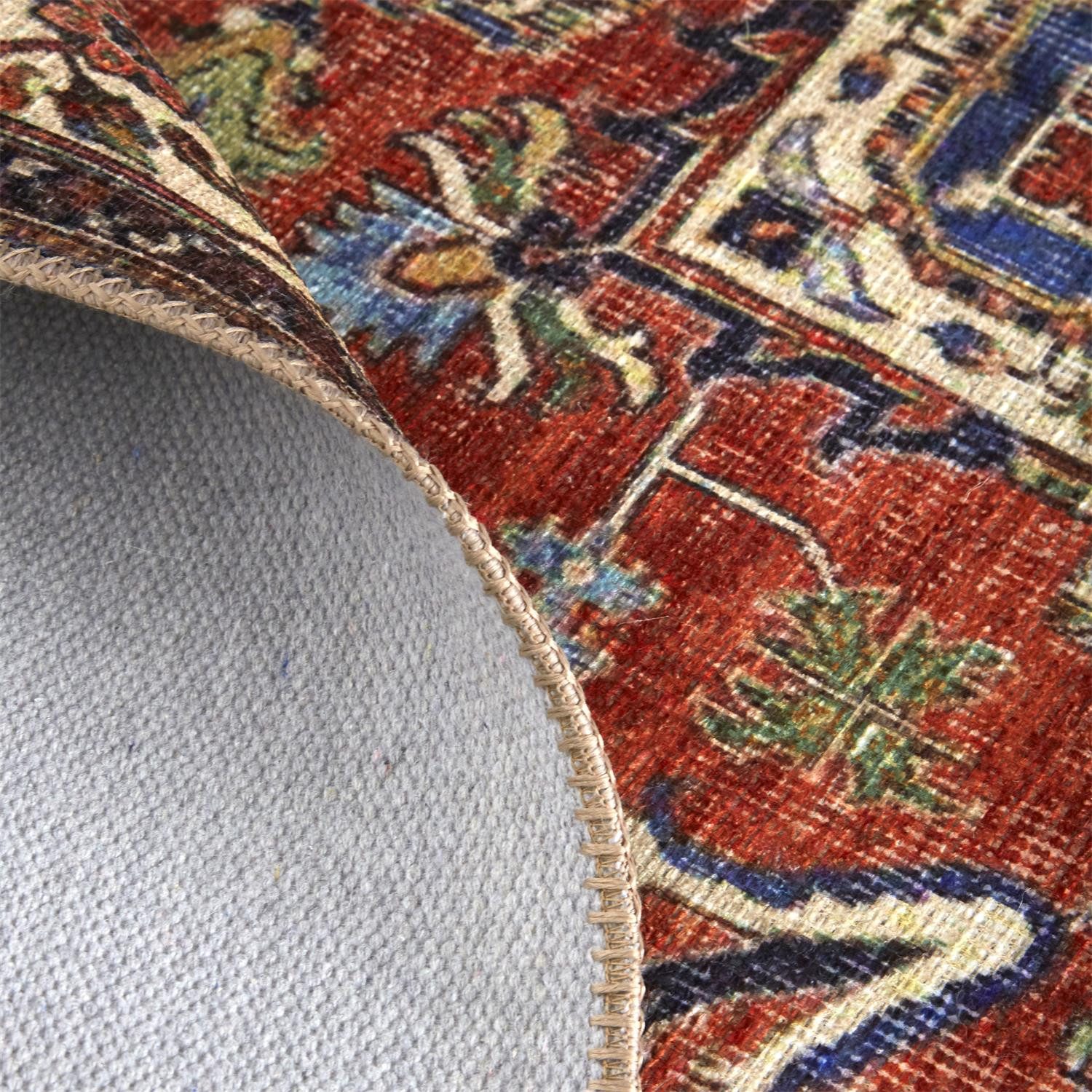 5′ X 8′ Blue And Orange Floral Medallion Area Rug