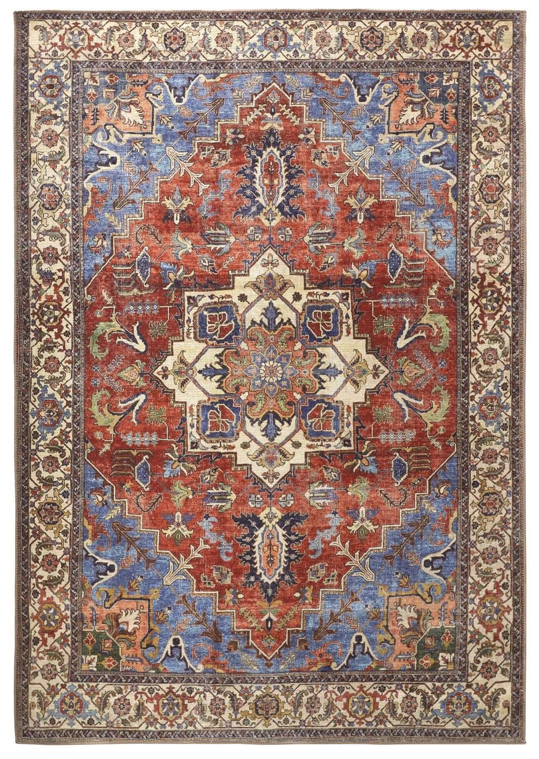 5′ X 8′ Blue And Orange Floral Medallion Area Rug