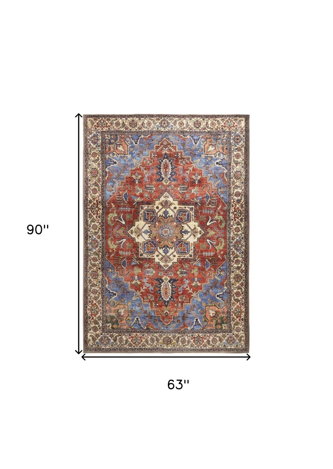 5′ X 8′ Blue And Orange Floral Medallion Area Rug
