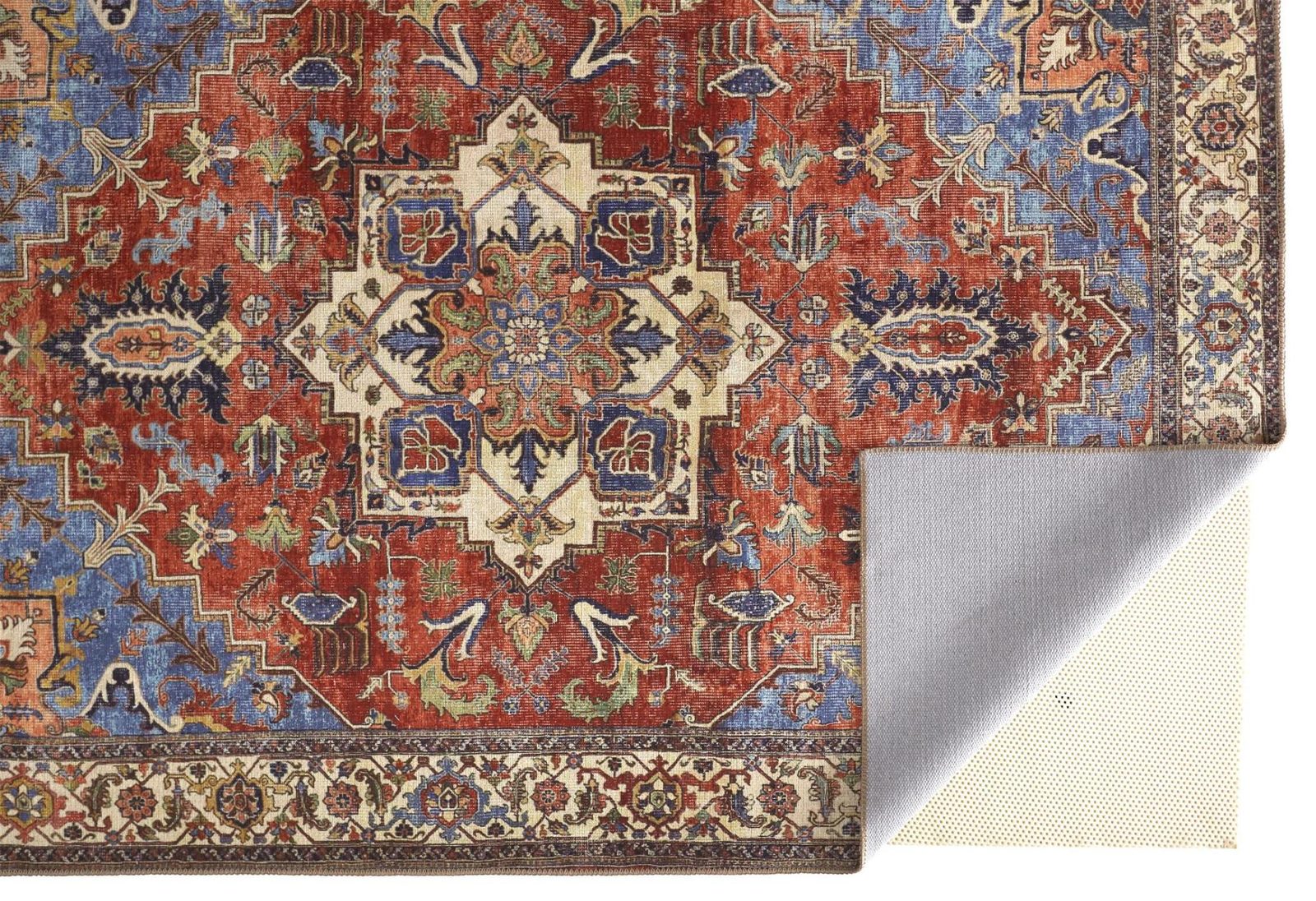 8′ X 10′ Blue And Orange Floral Medallion Area Rug