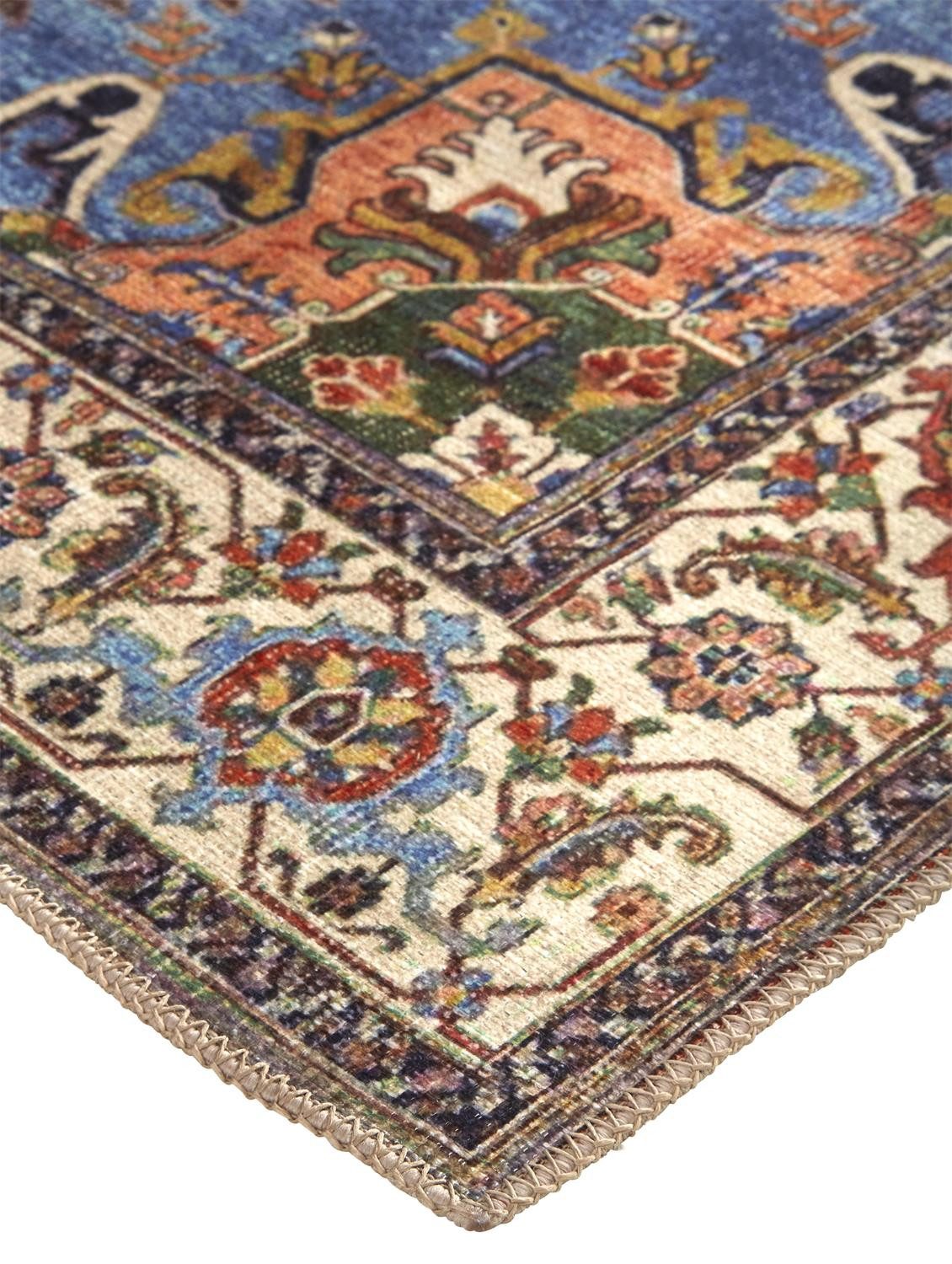 8′ X 10′ Blue And Orange Floral Medallion Area Rug