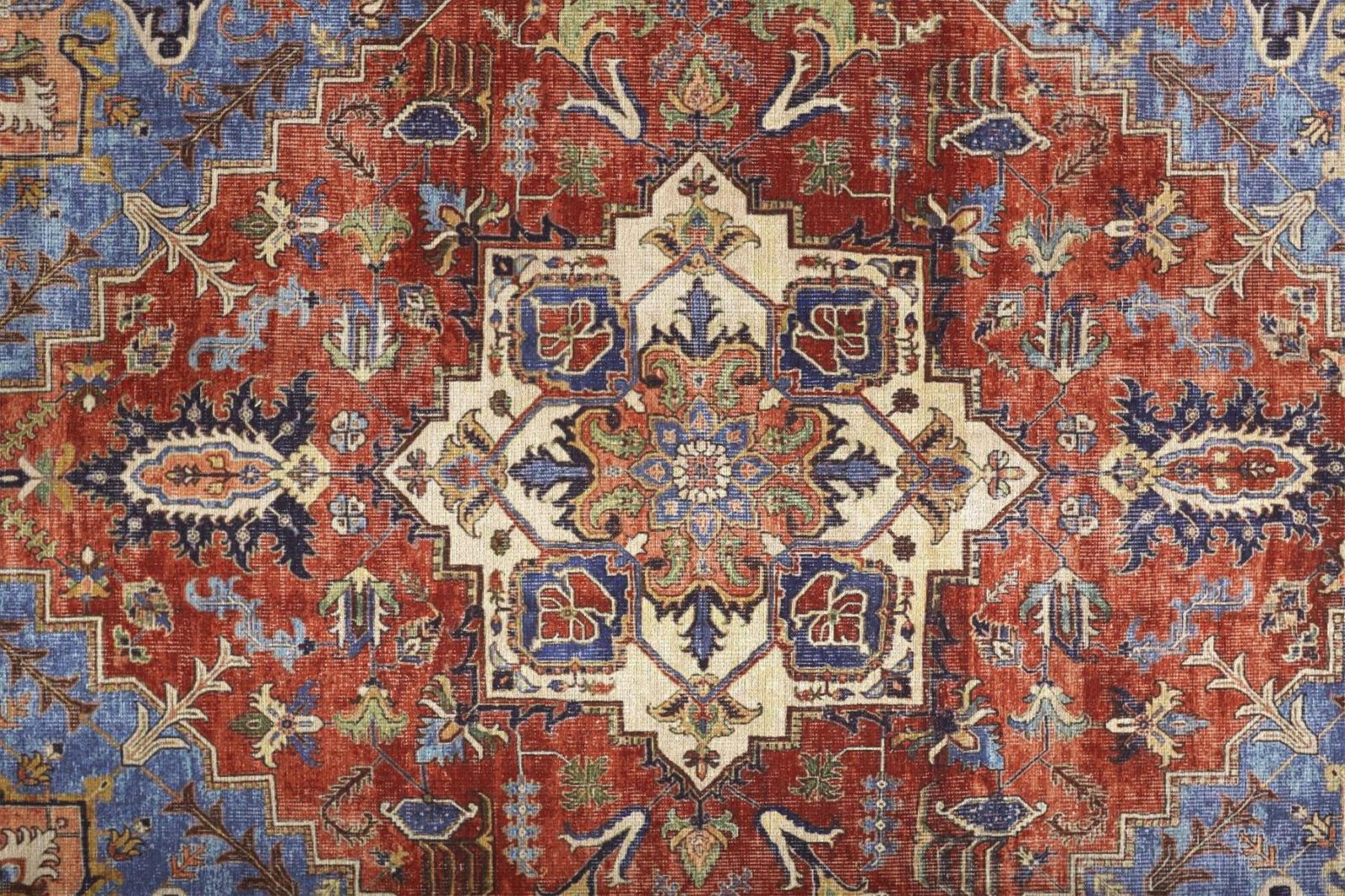 8′ X 10′ Blue And Orange Floral Medallion Area Rug