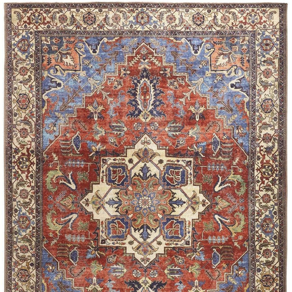 8′ X 10′ Blue And Orange Floral Medallion Area Rug