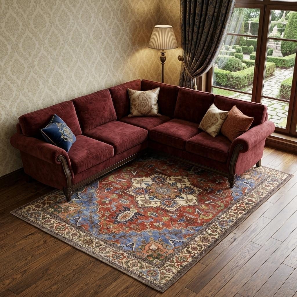 8′ X 10′ Blue And Orange Floral Medallion Area Rug