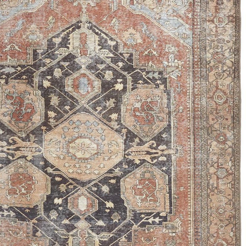 5′ X 8′ Blue And Orange Abstract Area Rug
