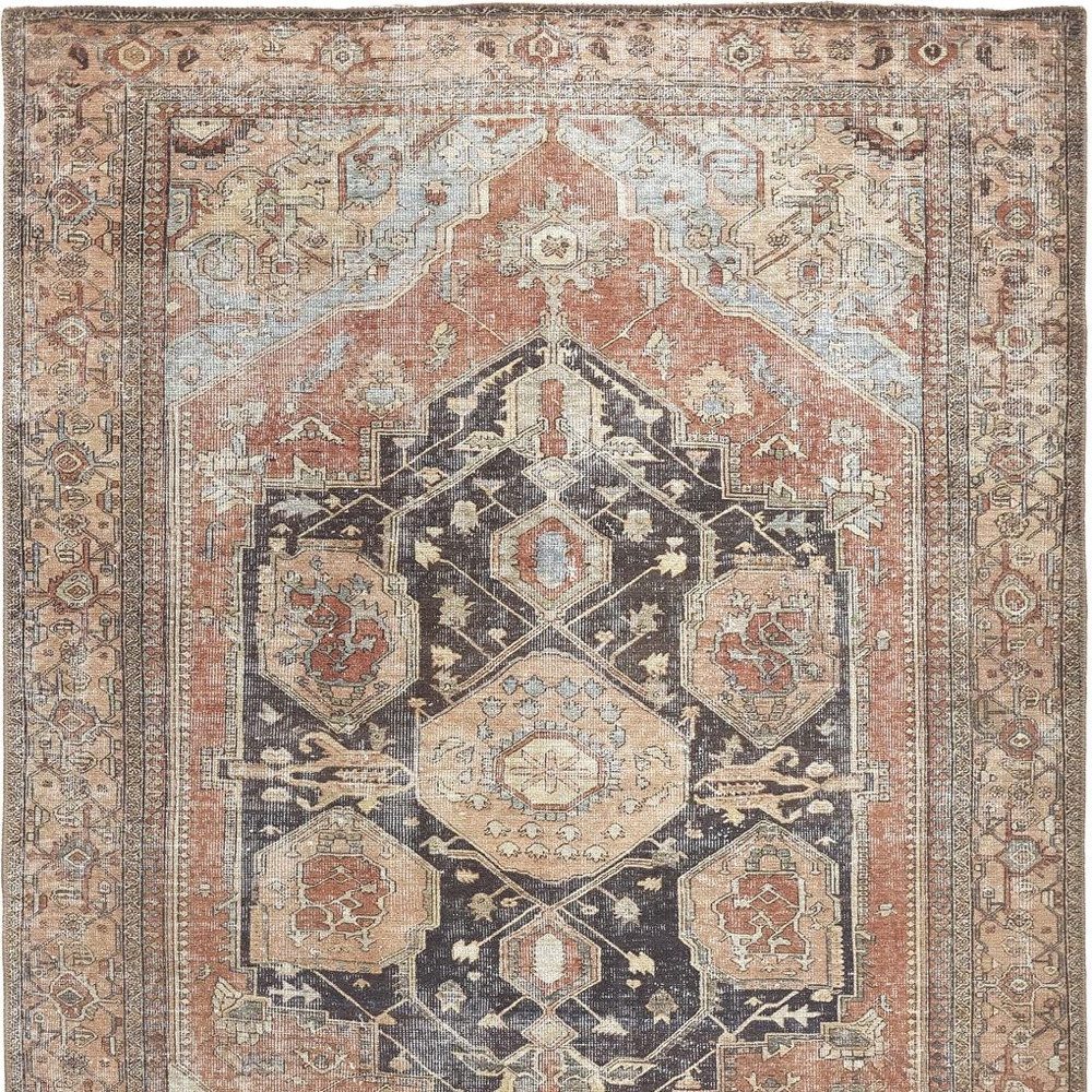 5′ X 8′ Blue And Orange Abstract Area Rug