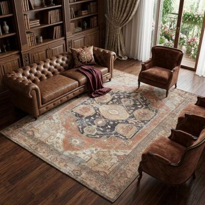 8′ × 10′ Blue And Orange Abstract Area Rug