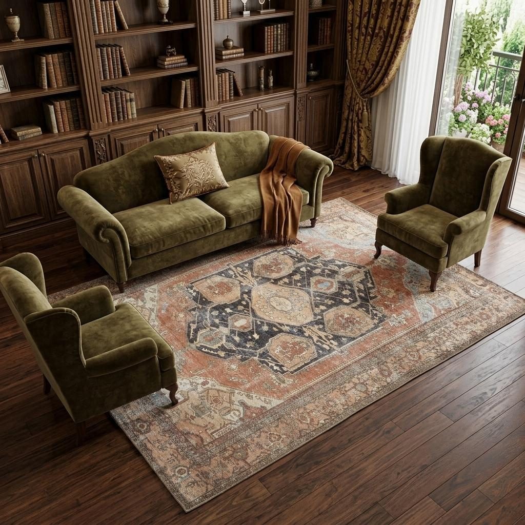 9′ X 12′ Orange Brown and Taupe Abstract Area Rug