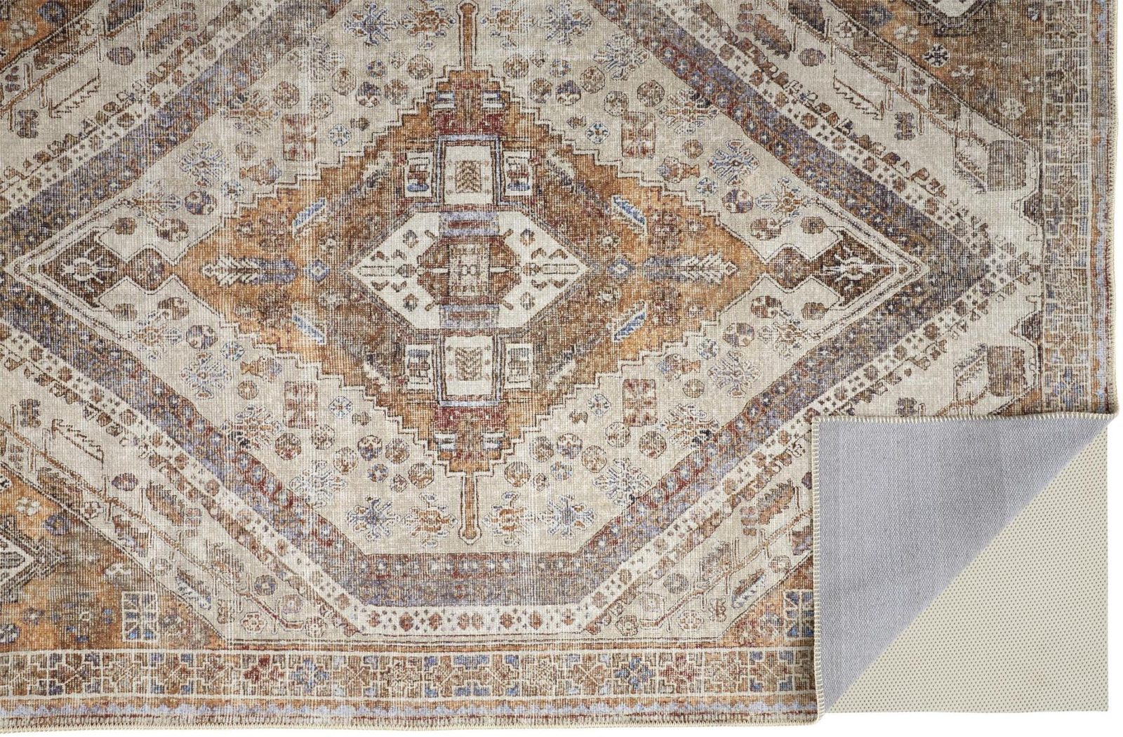 4′ X 6′ Brown Ivory and Orange Medallion Area Rug