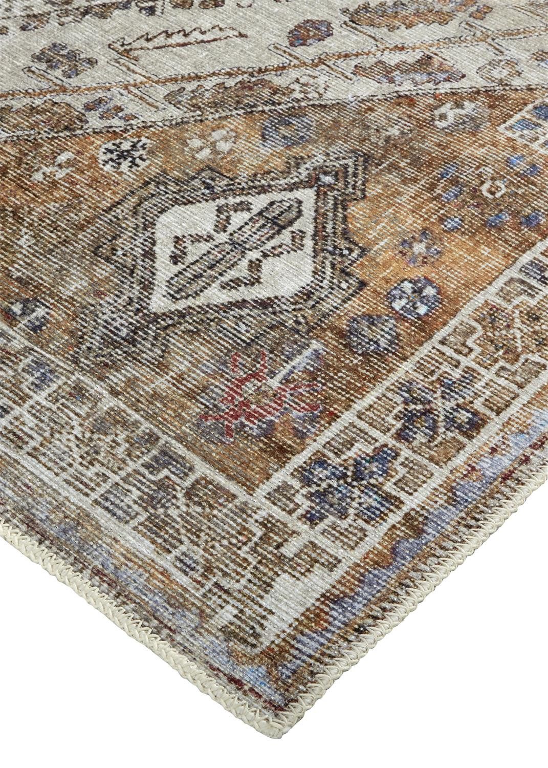 5′ X 8′ Brown Ivory Orange Distressed Medallion Area Rug