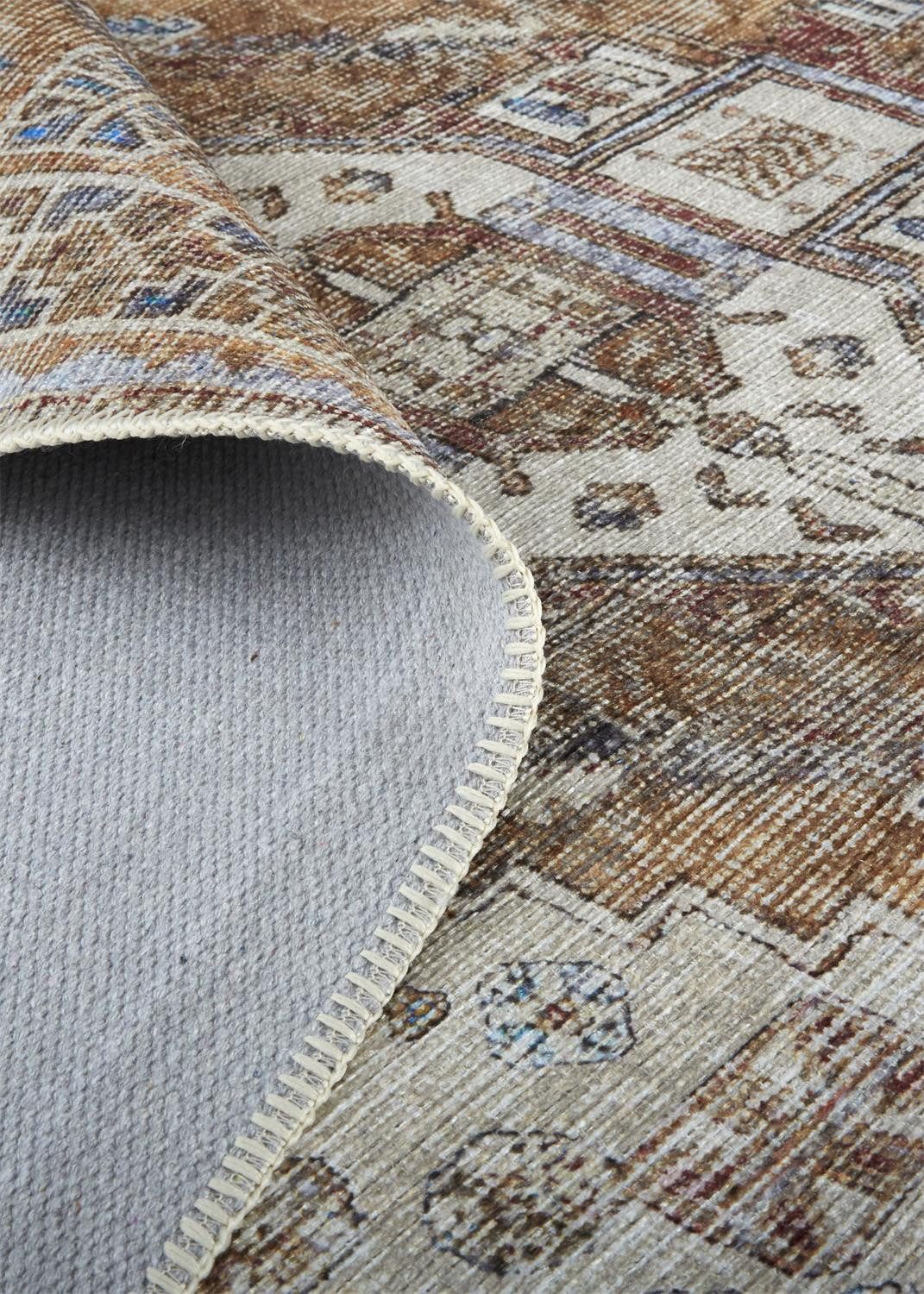 5′ X 8′ Brown Ivory Orange Distressed Medallion Area Rug