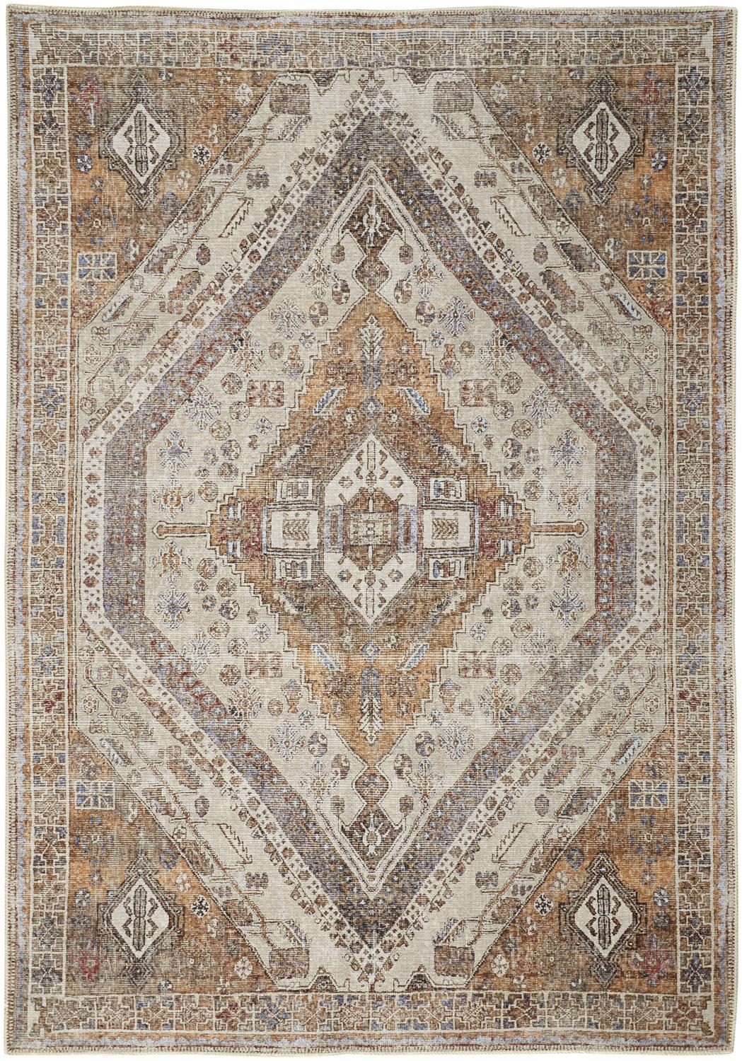 9′ X 12′ Brown Ivory And Orange Medallion Area Rug