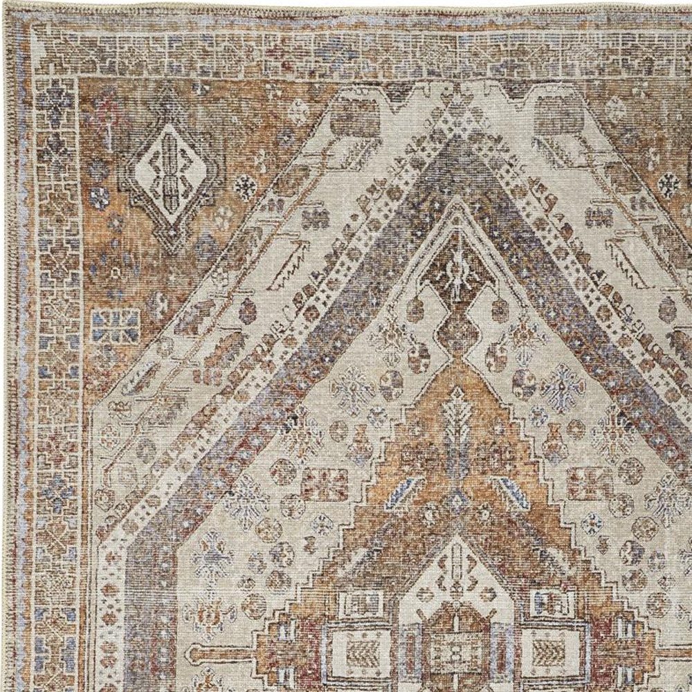 9′ X 12′ Brown Ivory And Orange Medallion Area Rug