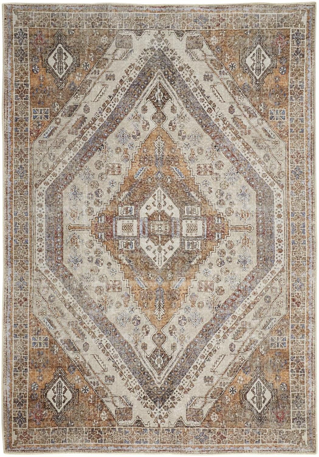 9′ X 12′ Brown Ivory And Orange Medallion Area Rug