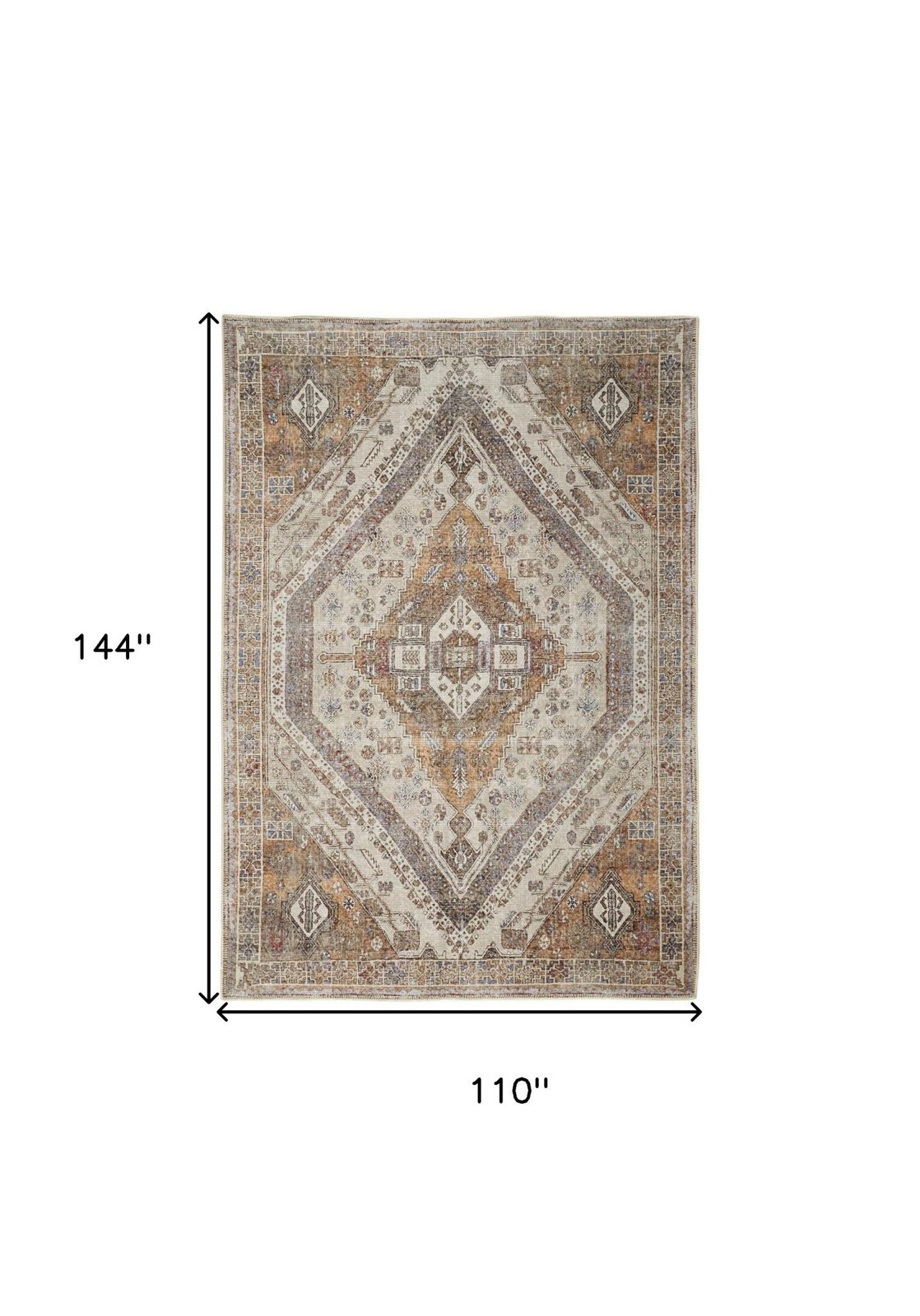 9′ X 12′ Brown Ivory And Orange Medallion Area Rug
