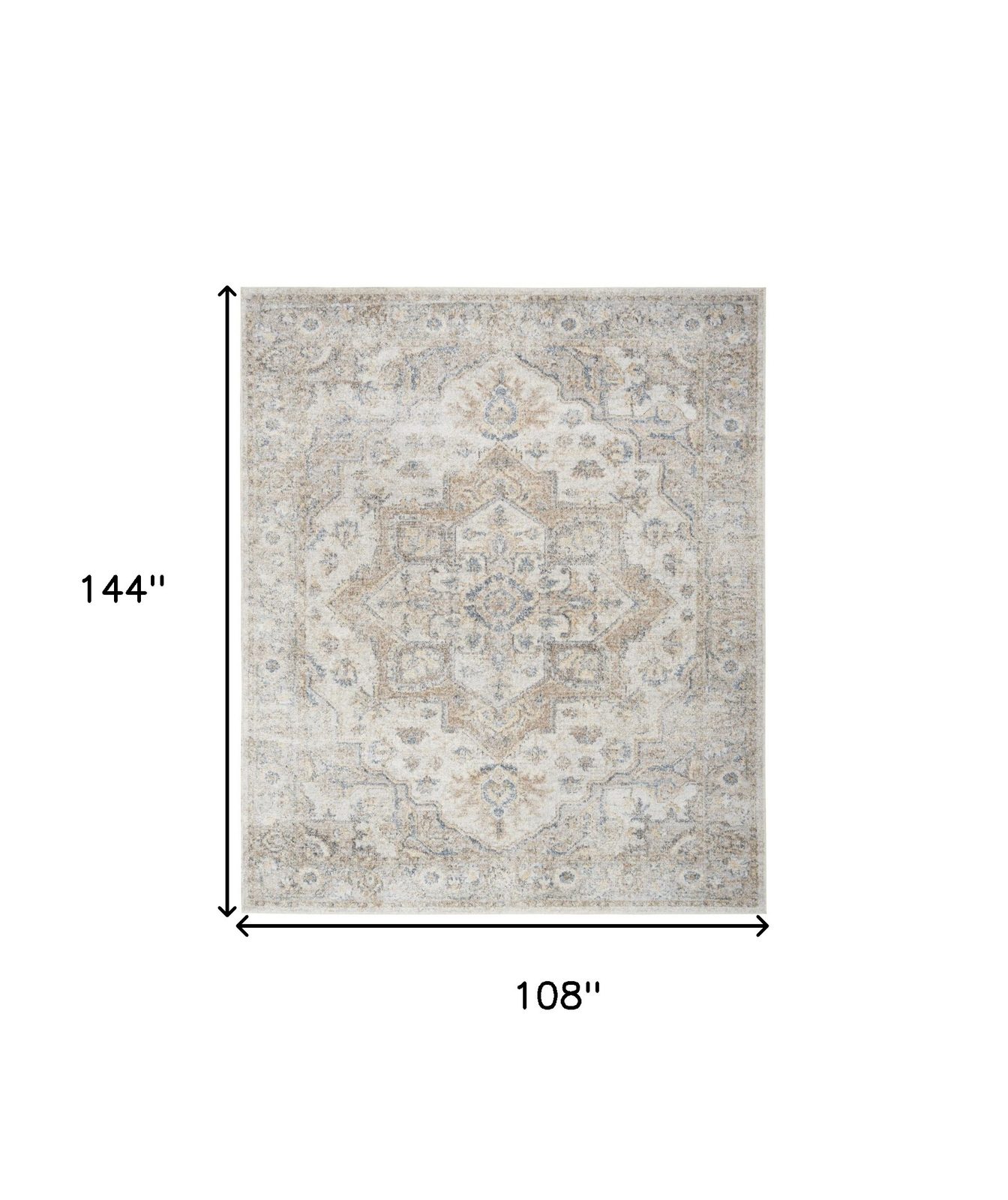 9′ X 12′ Gray Oriental Power Loom Area Rug