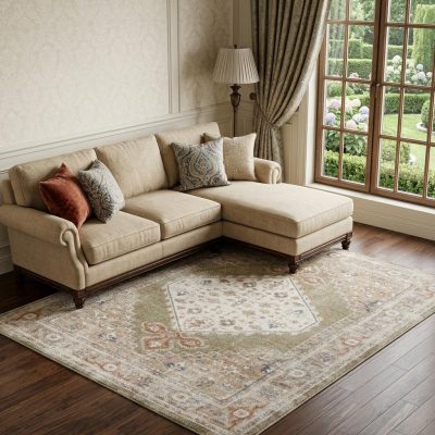 5′ X 7′ Sage Oriental Distressed Washable Area Rug