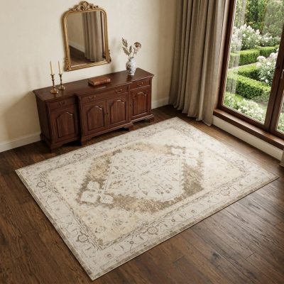 4′ X 6′ Sage Oriental Distressed Washable Area Rug