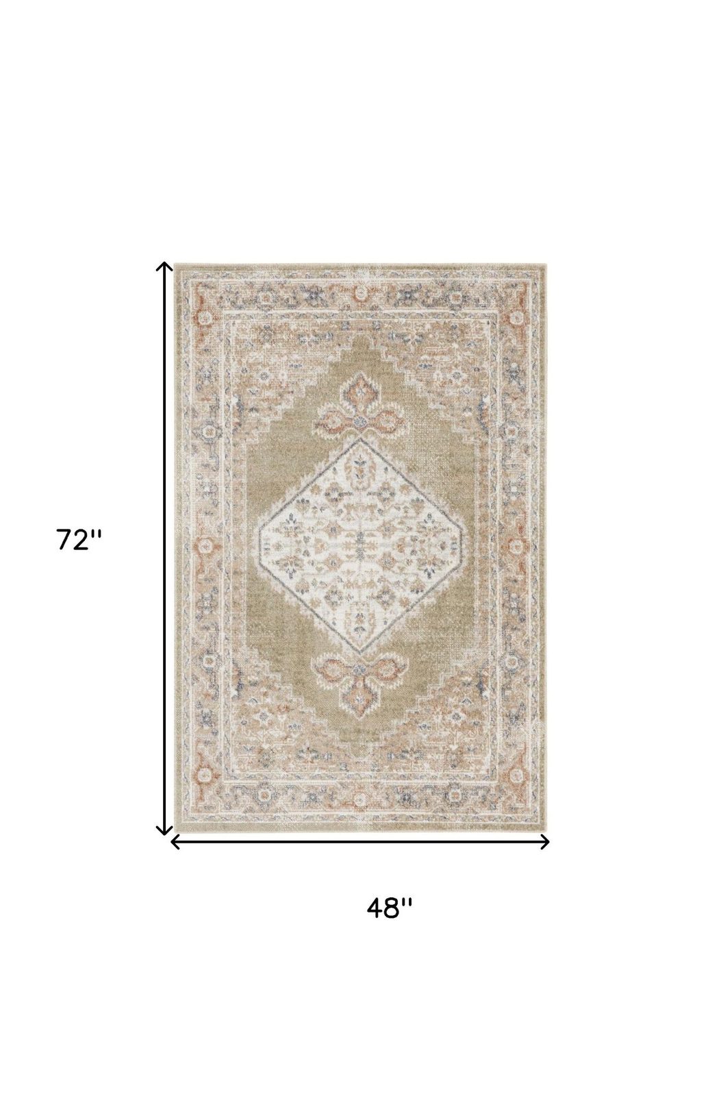 4′ X 6′ Sage Oriental Distressed Washable Area Rug
