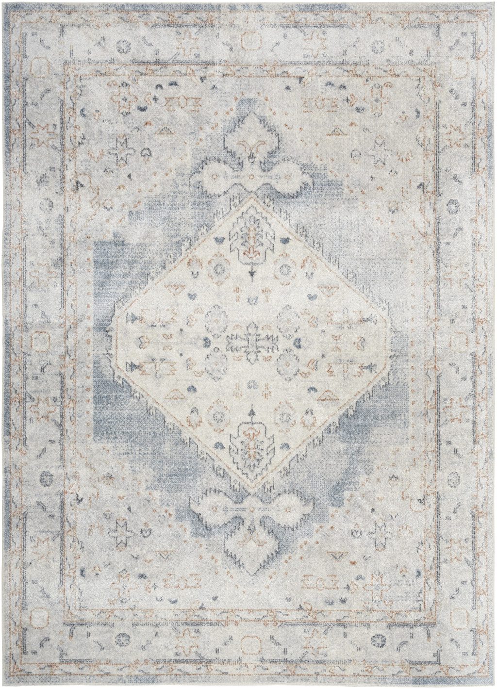 7′ X 9′ Light Blue Oriental Distressed Washable Area Rug