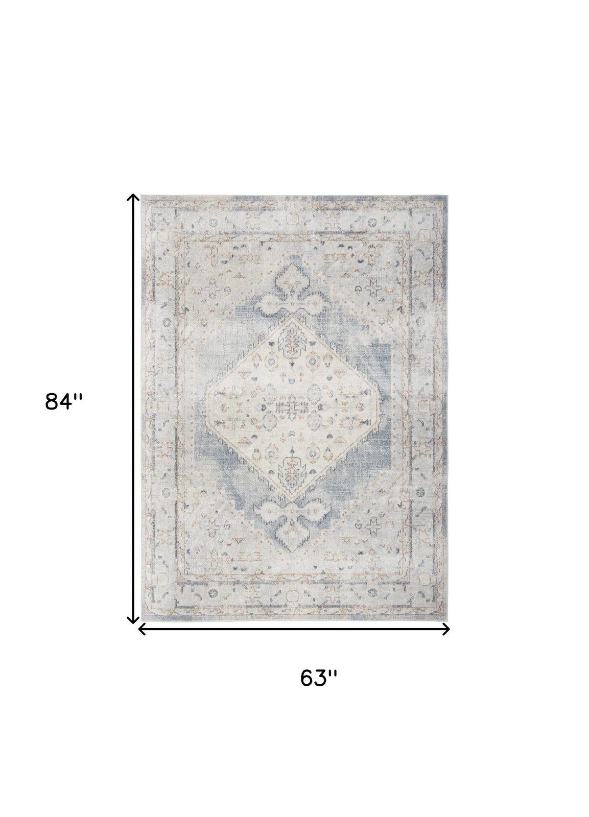 5′ X 7′ Light Blue Distressed Oriental Washable Area Rug