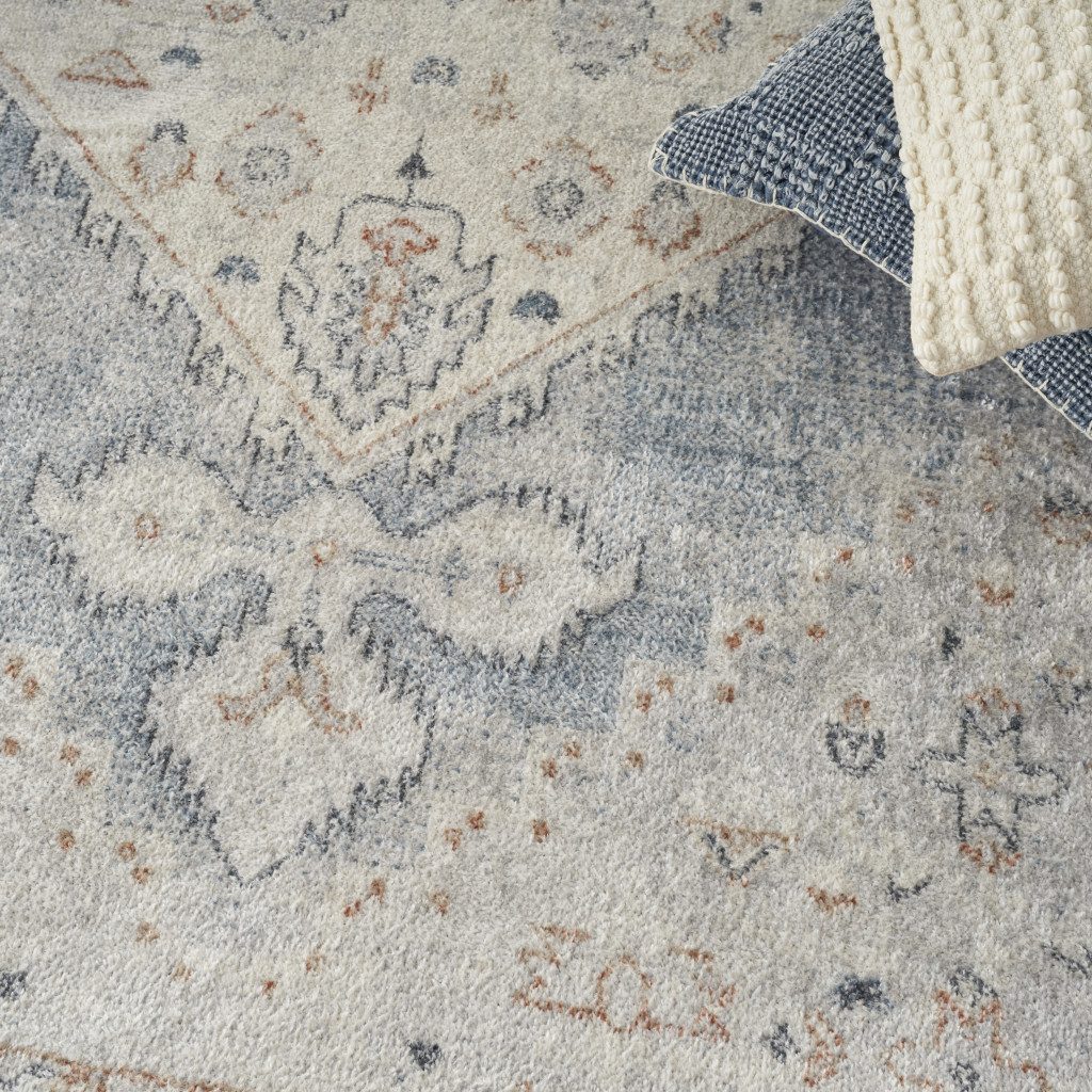 5′ X 7′ Light Blue Distressed Oriental Washable Area Rug