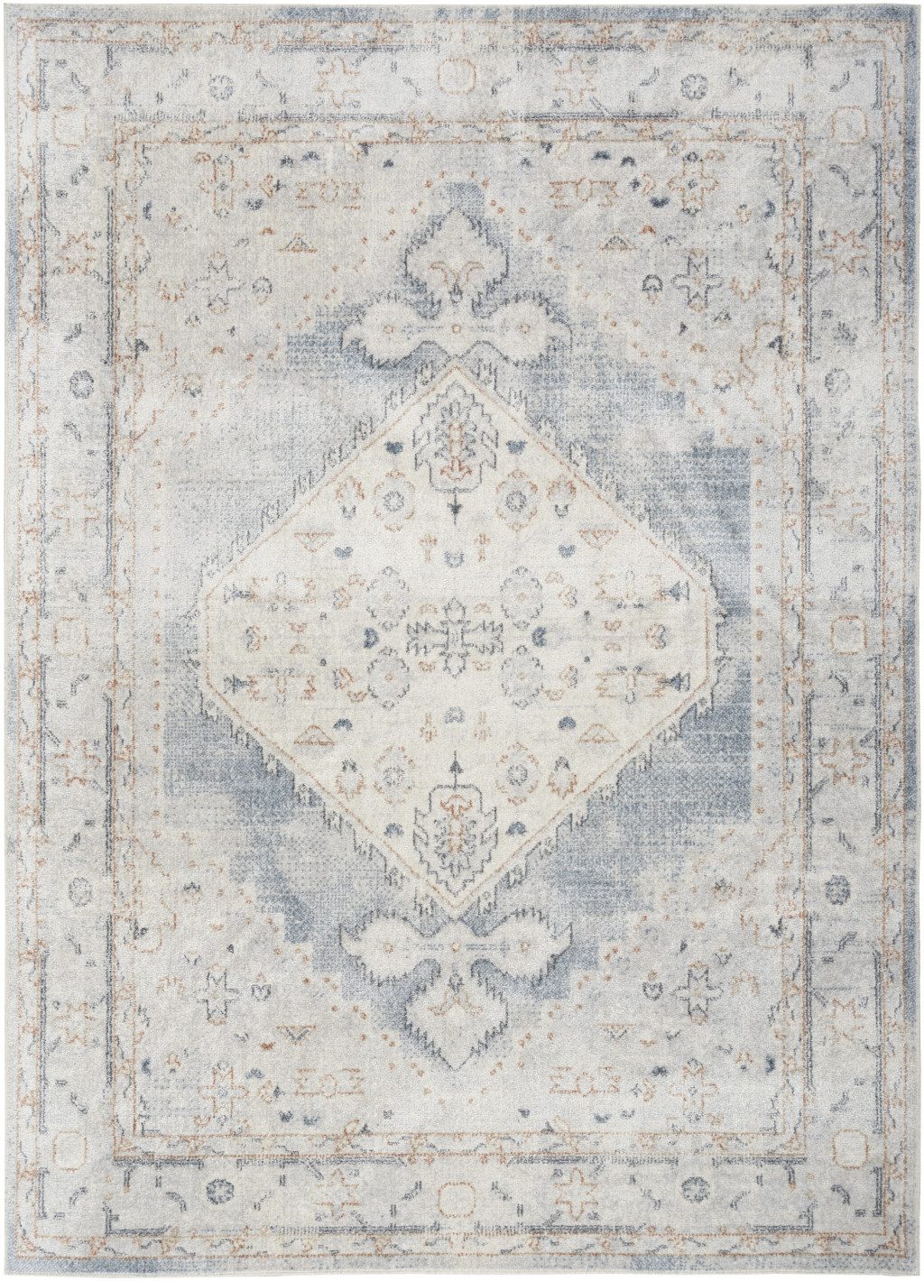4′ X 6′ Light Blue Oriental Distressed Washable Area Rug