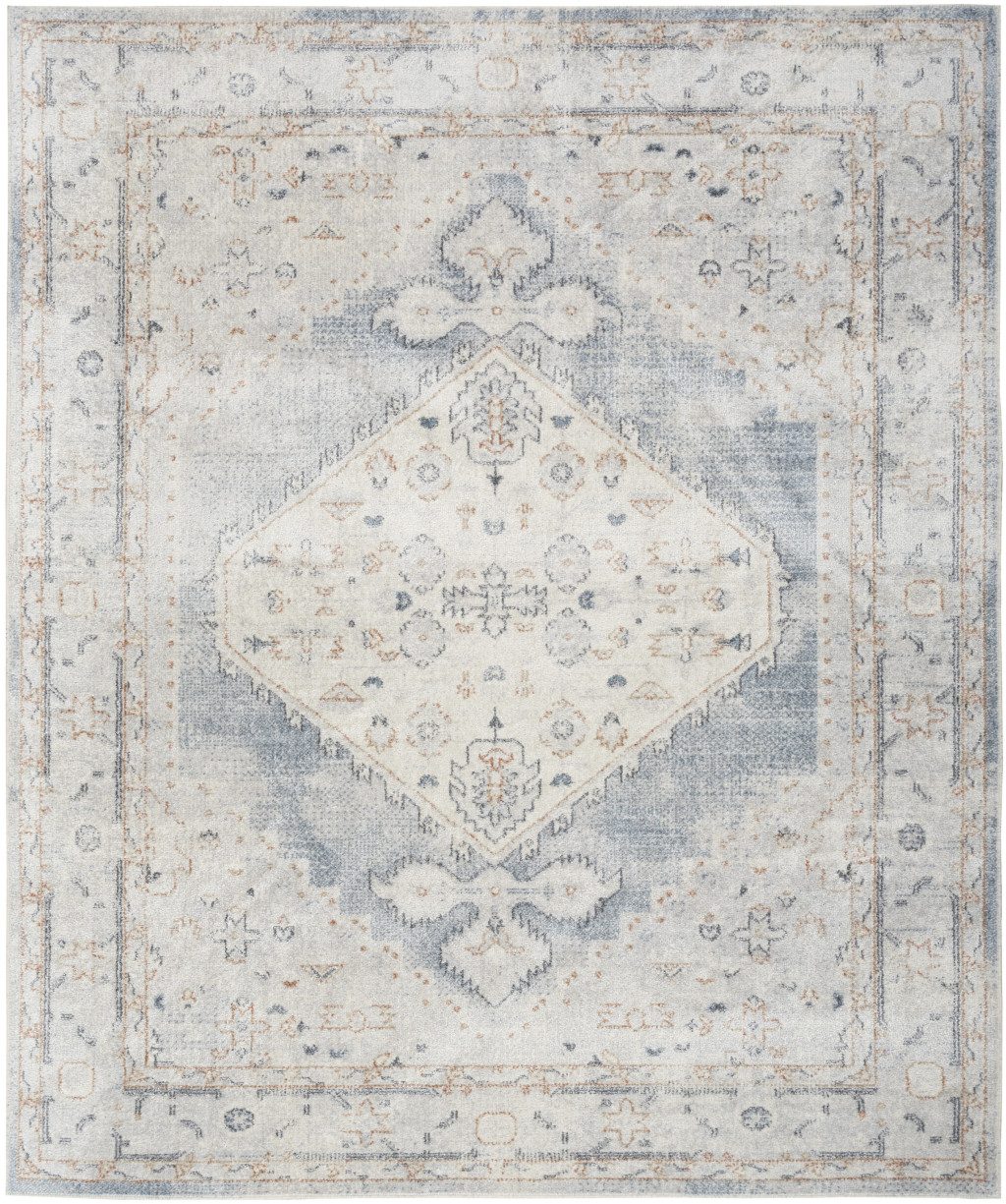 8′ X 10′ Light Blue Oriental Distressed Washable Area Rug