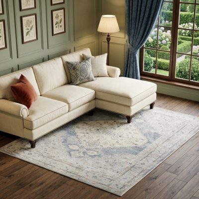 8′ X 10′ Light Blue Oriental Distressed Washable Area Rug