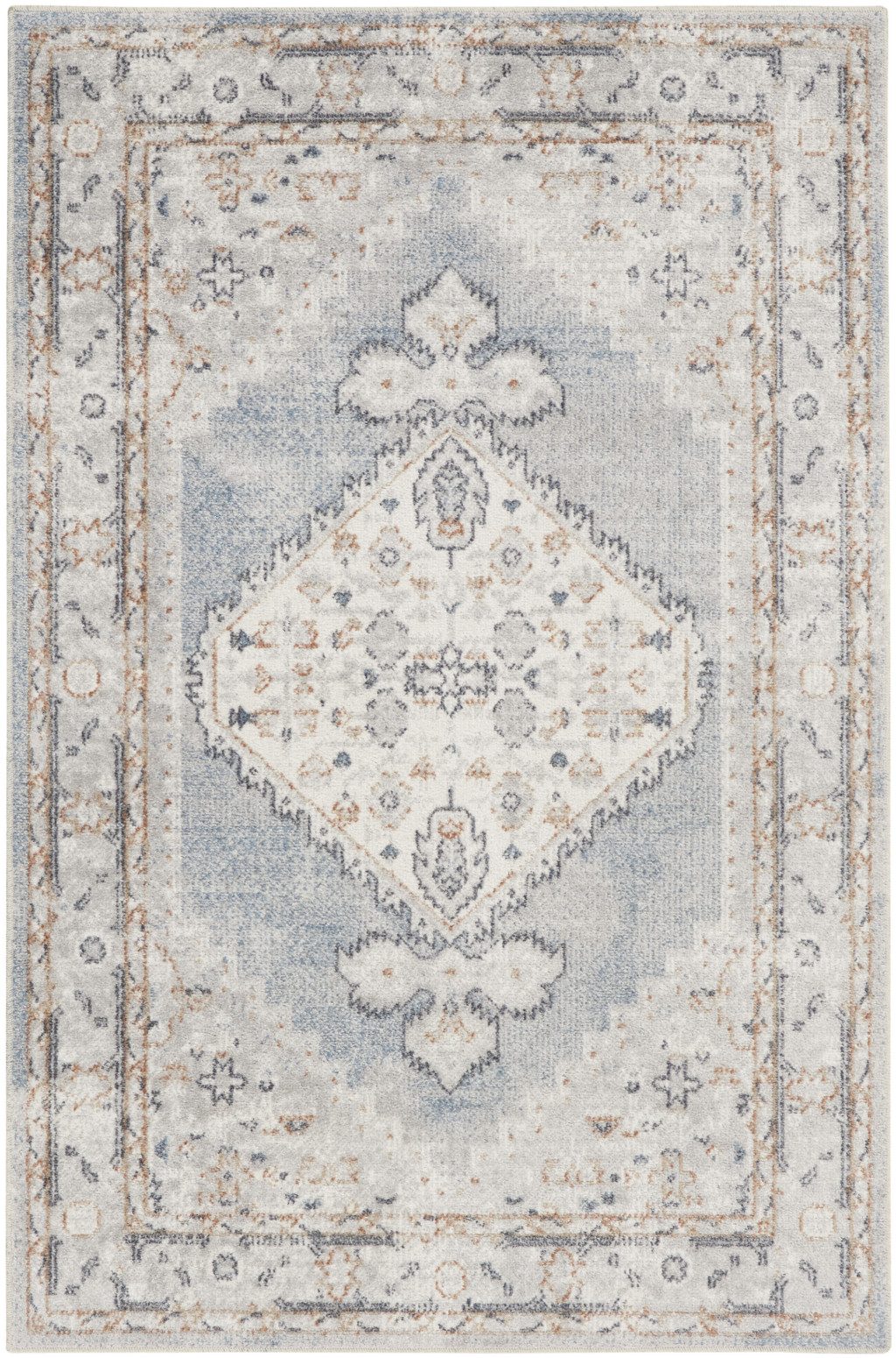 3′ X 5′ Light Blue Distressed Oriental Washable Area Rug