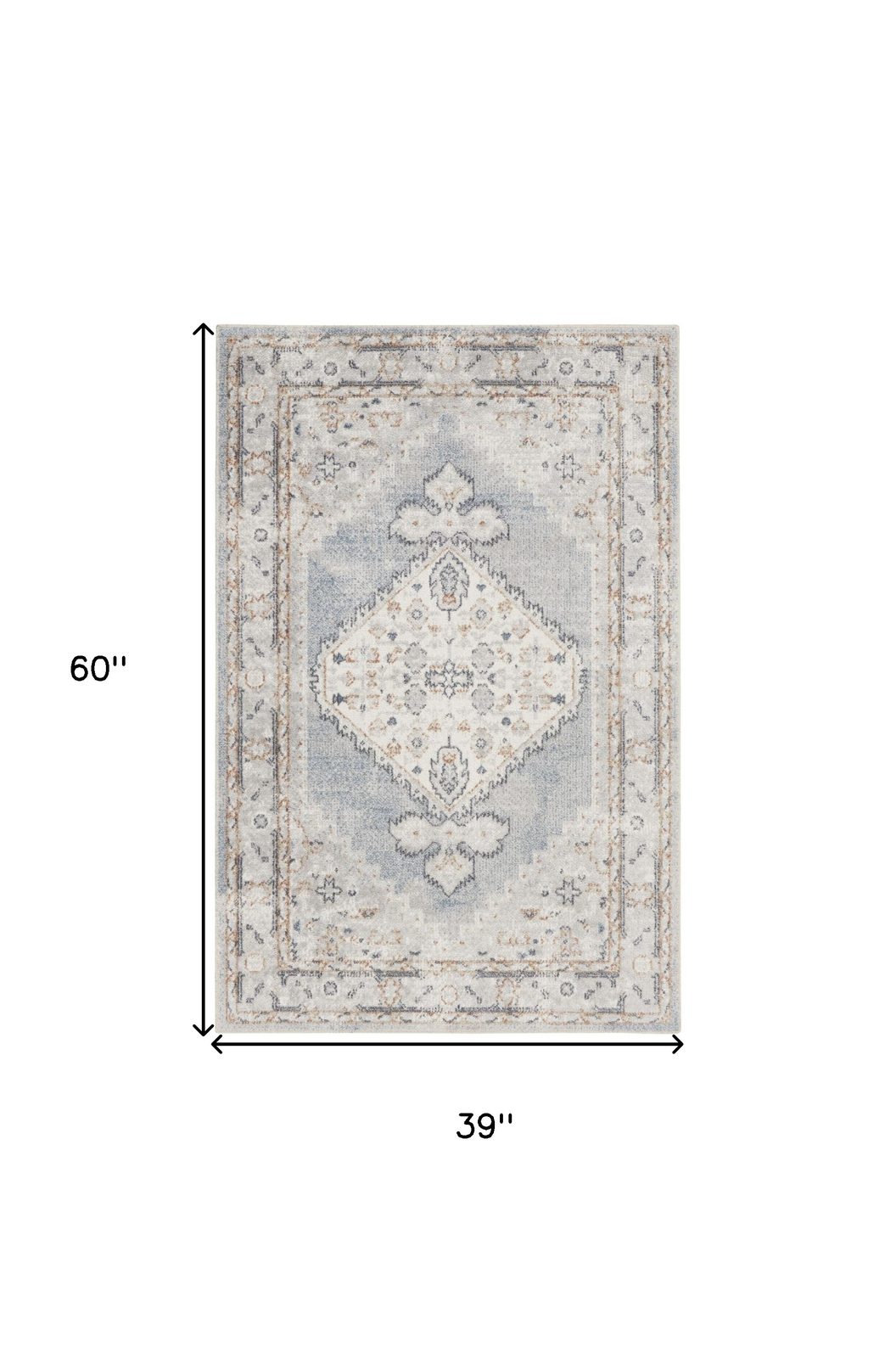 3′ X 5′ Light Blue Distressed Oriental Washable Area Rug