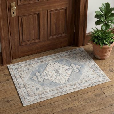3′ X 5′ Light Blue Distressed Oriental Washable Area Rug