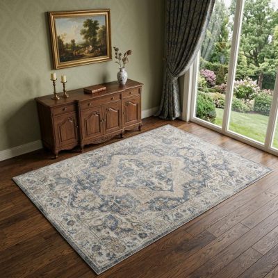 4′ X 6′ Gray Oriental Washable Area Rug