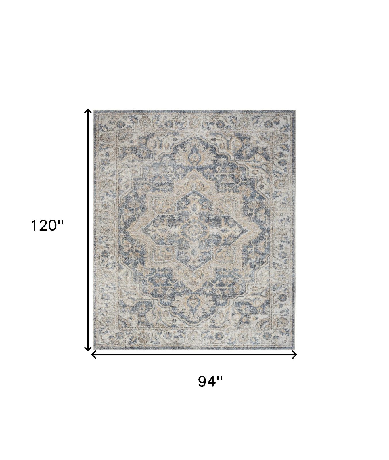 8′ X 10′ Gray and Blue Oriental Washable Area Rug